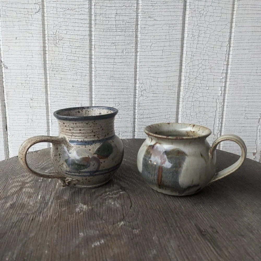 Two Handmade Ceramic Mugs Grey and Blue - Picture 1 of 9